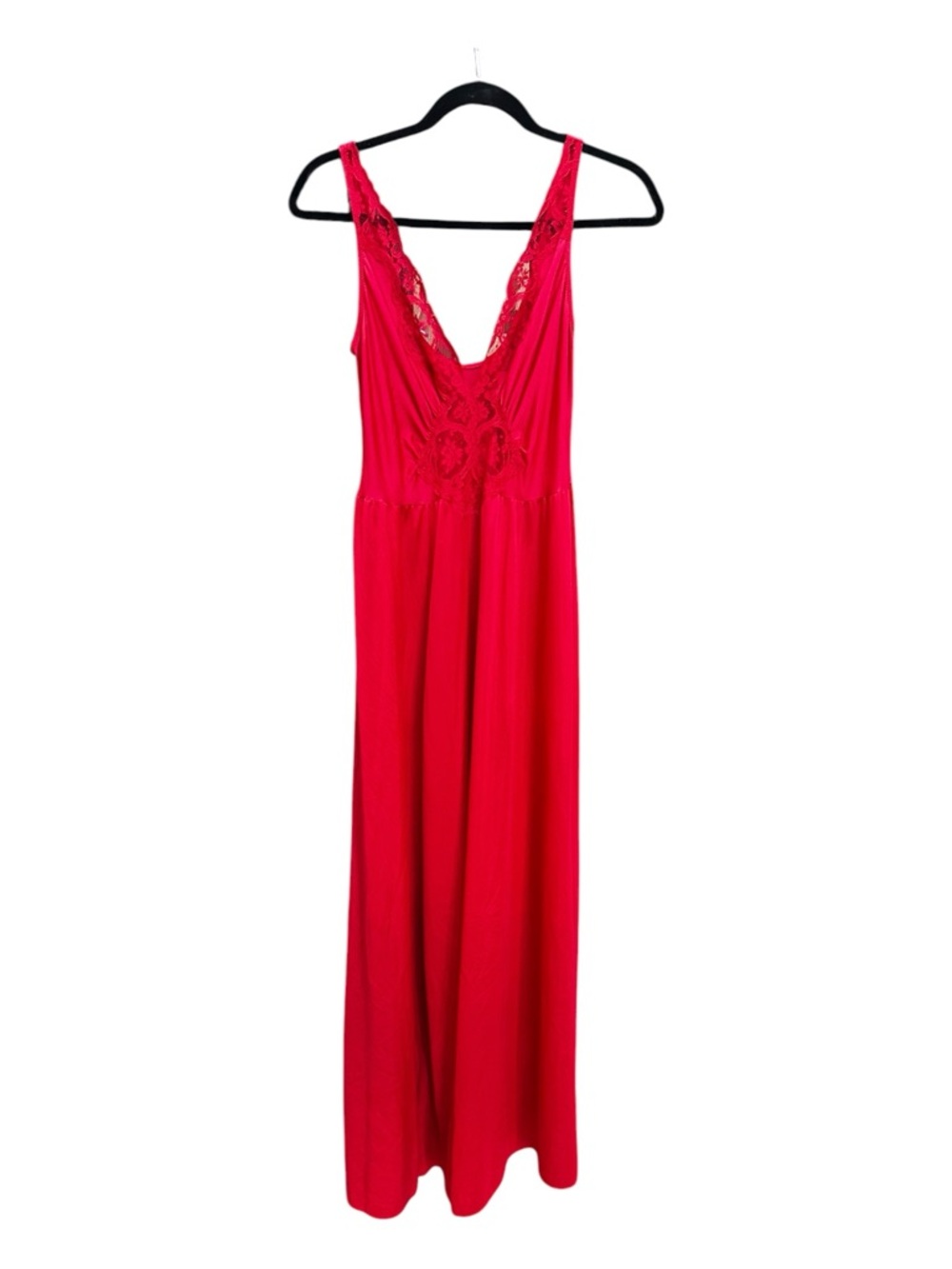 Olga Red Lace Trim Long Nightgown, Vintage